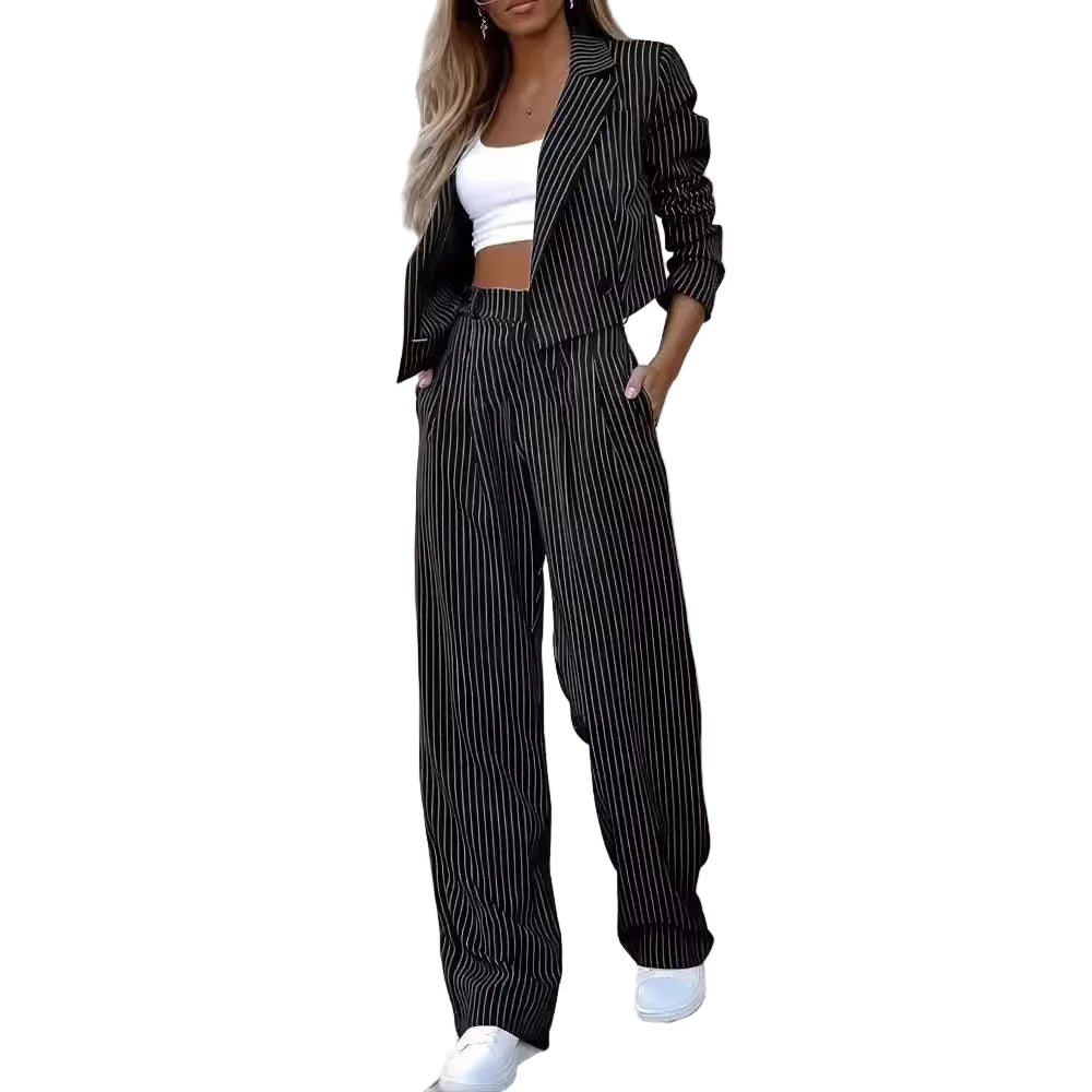 2024 Women's Tailored Commuter Set - Striped Suit - POWQUE URBAN STYLE