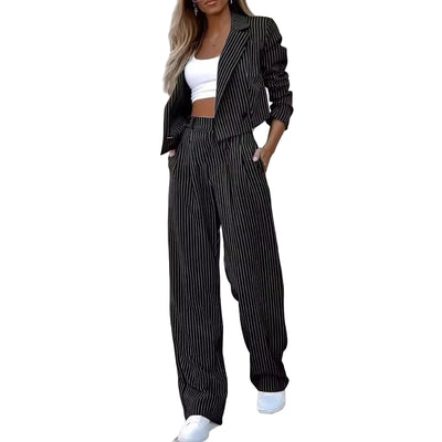 2024 Women's Tailored Commuter Set - Striped Suit - POWQUE URBAN STYLE