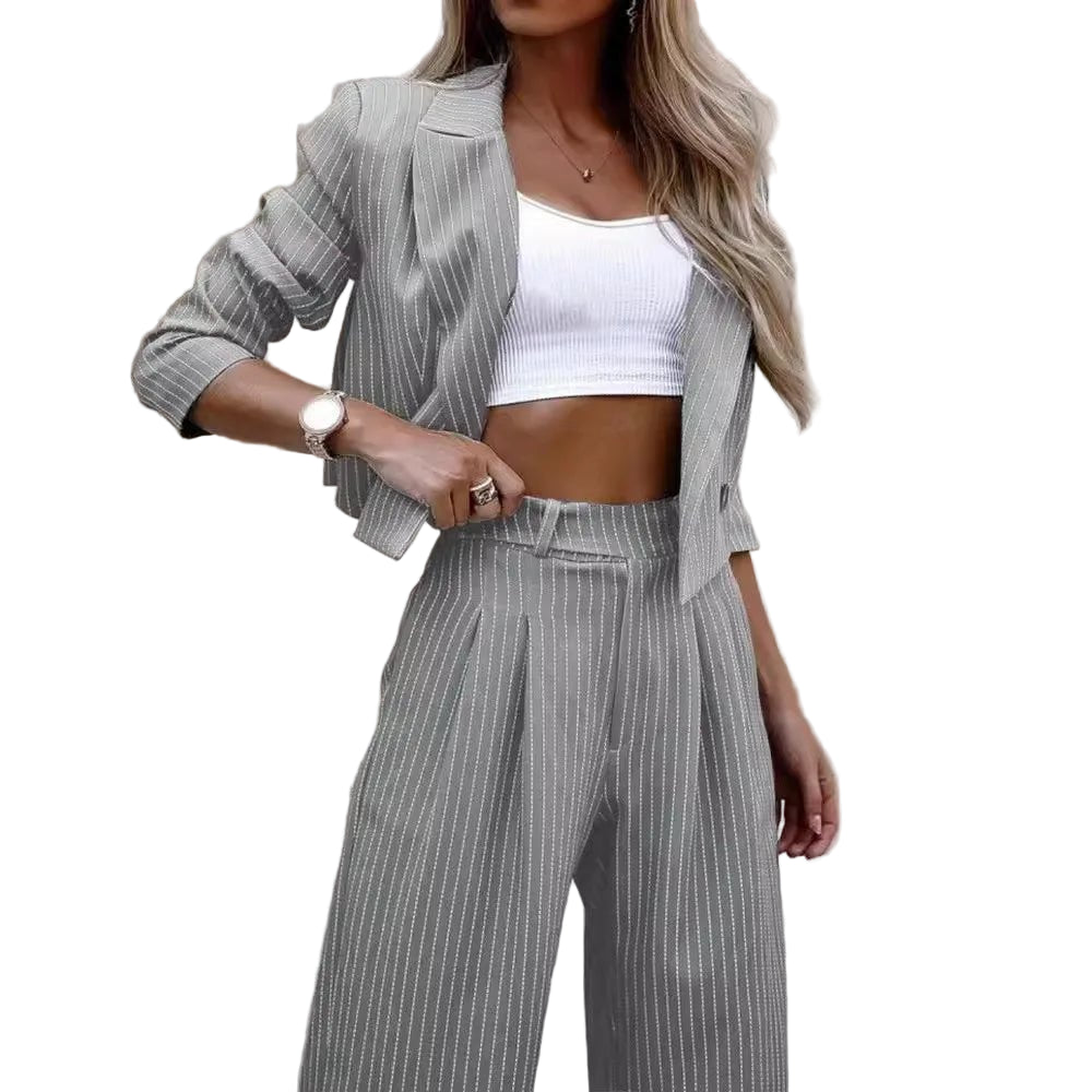 2024 Women's Tailored Commuter Set - Striped Suit - POWQUE URBAN STYLE