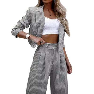 2024 Women's Tailored Commuter Set - Striped Suit - POWQUE URBAN STYLE