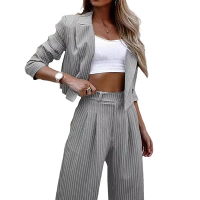 2024 Women's Tailored Commuter Set - Striped Suit - POWQUE URBAN STYLE