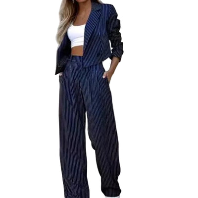 2024 Women's Tailored Commuter Set - Striped Suit - POWQUE URBAN STYLE