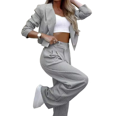 2024 Women's Tailored Commuter Set - Striped Suit - POWQUE URBAN STYLE