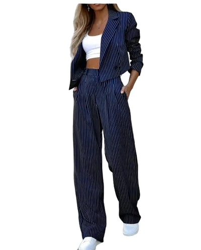2024 Women's Tailored Commuter Set - Striped Suit - POWQUE URBAN STYLE