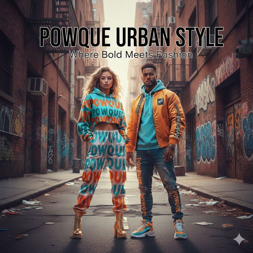 Powque Urban Style streetwear couple in colorful urban alley
