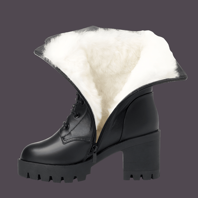 Women's mid-tube Martin boots with thick high heels, plus velvet lining for spring, autumn, and winter – POWQUE Urban Style.