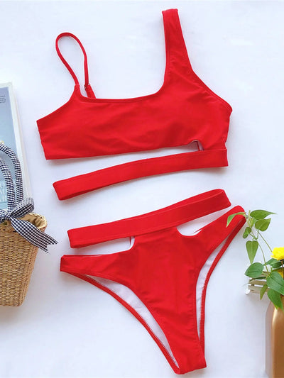 Chic Asymmetrical High Waist Bikini Set - POWQUE URBAN STYLE