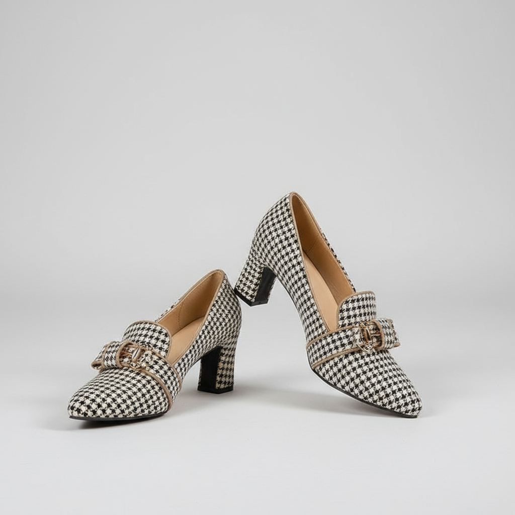 Chic Houndstooth Thick - Heeled Women's Shoes - POWQUE URBAN STYLE