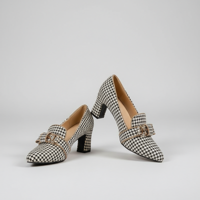Chic Houndstooth Thick - Heeled Women's Shoes - POWQUE URBAN STYLE