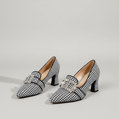 Chic Houndstooth Thick - Heeled Women's Shoes - POWQUE URBAN STYLE