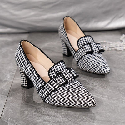 Chic Houndstooth Thick - Heeled Women's Shoes - POWQUE URBAN STYLE