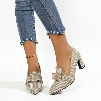 Chic Houndstooth Thick - Heeled Women's Shoes - POWQUE URBAN STYLE