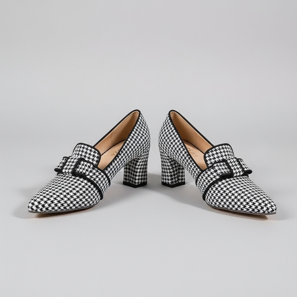 Chic Houndstooth Thick - Heeled Women's Shoes - POWQUE URBAN STYLE