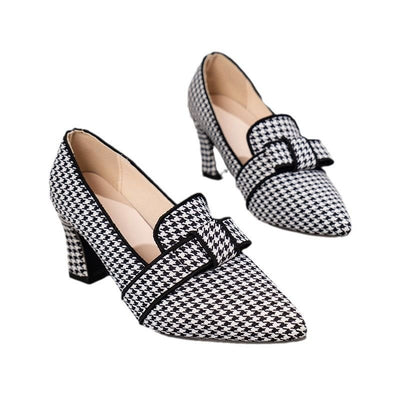 Chic Houndstooth Thick - Heeled Women's Shoes - POWQUE URBAN STYLE