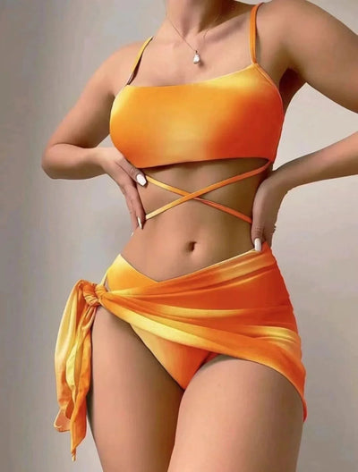 Chic Tie - Dye Bikini & Mesh Skirt Set - POWQUE URBAN STYLE