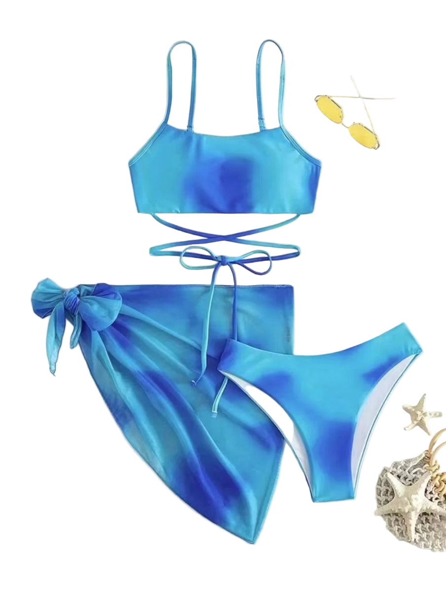 Chic Tie - Dye Bikini & Mesh Skirt Set - POWQUE URBAN STYLE