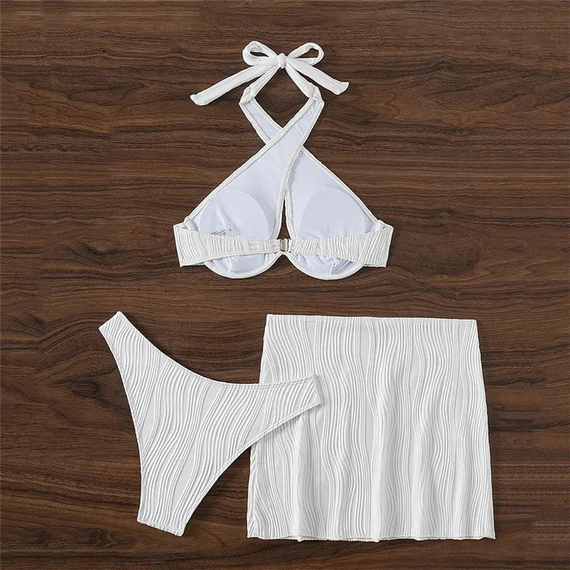 Chic White 3 - Piece Swimsuit Set - Summer Ready - POWQUE URBAN STYLE