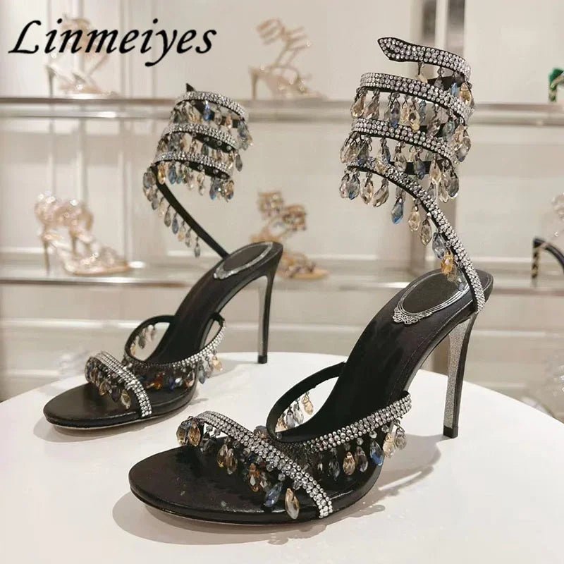 Crystal Gladiator High Heels for Glamorous Style - POWQUE URBAN STYLE