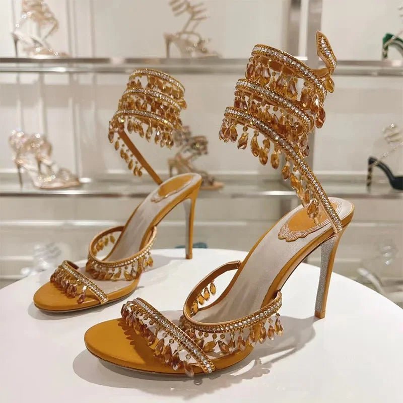 Crystal Gladiator High Heels for Glamorous Style - POWQUE URBAN STYLE