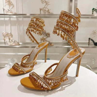 Crystal Gladiator High Heels for Glamorous Style - POWQUE URBAN STYLE