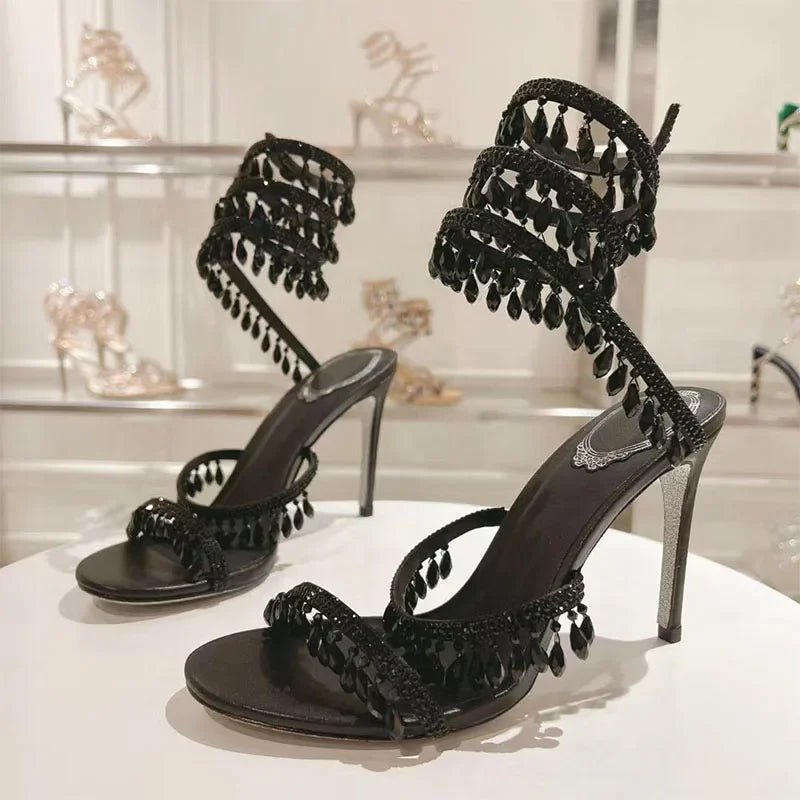 Crystal Gladiator High Heels for Glamorous Style - POWQUE URBAN STYLE