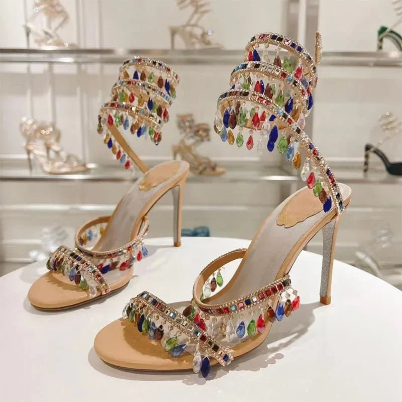 Crystal Gladiator High Heels for Glamorous Style - POWQUE URBAN STYLE