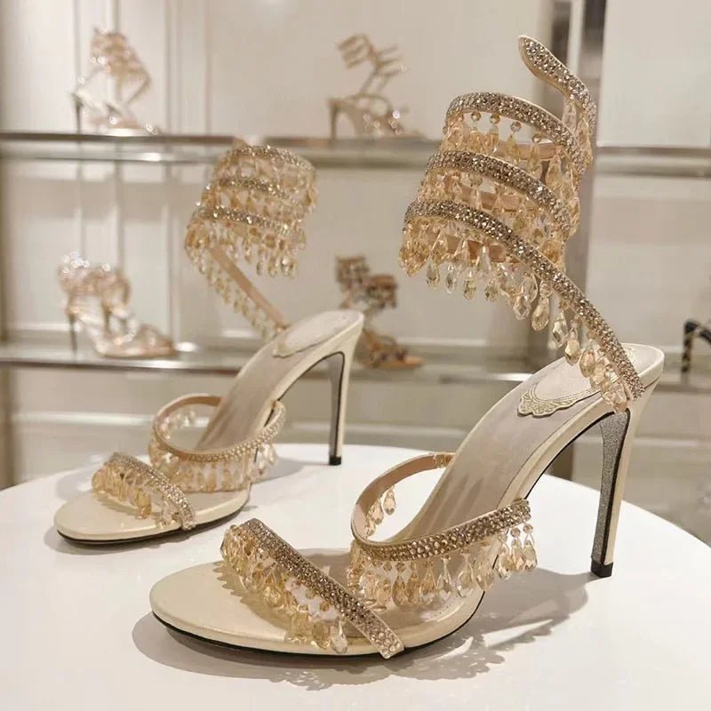 Crystal Gladiator High Heels for Glamorous Style - POWQUE URBAN STYLE