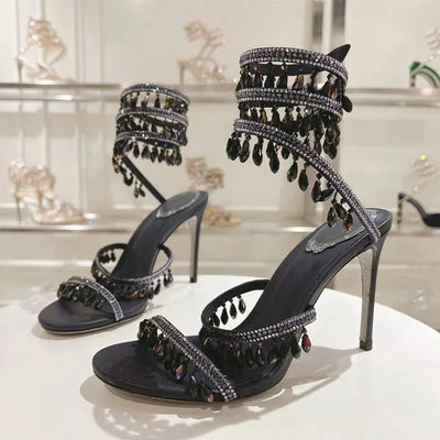 Crystal Gladiator High Heels for Glamorous Style - POWQUE URBAN STYLE