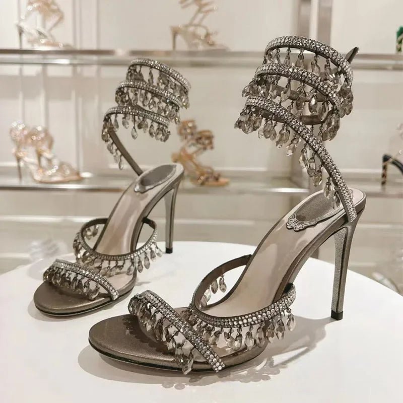 Crystal Gladiator High Heels for Glamorous Style - POWQUE URBAN STYLE