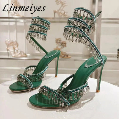Crystal Gladiator High Heels for Glamorous Style - POWQUE URBAN STYLE