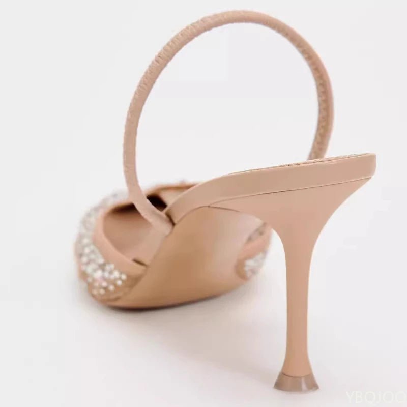 Elegant Rhinestone Slingback Heels for Women - POWQUE URBAN STYLE