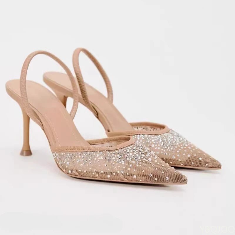Elegant Rhinestone Slingback Heels for Women - POWQUE URBAN STYLE