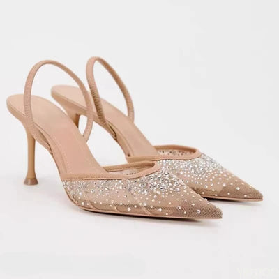 Elegant Rhinestone Slingback Heels for Women - POWQUE URBAN STYLE