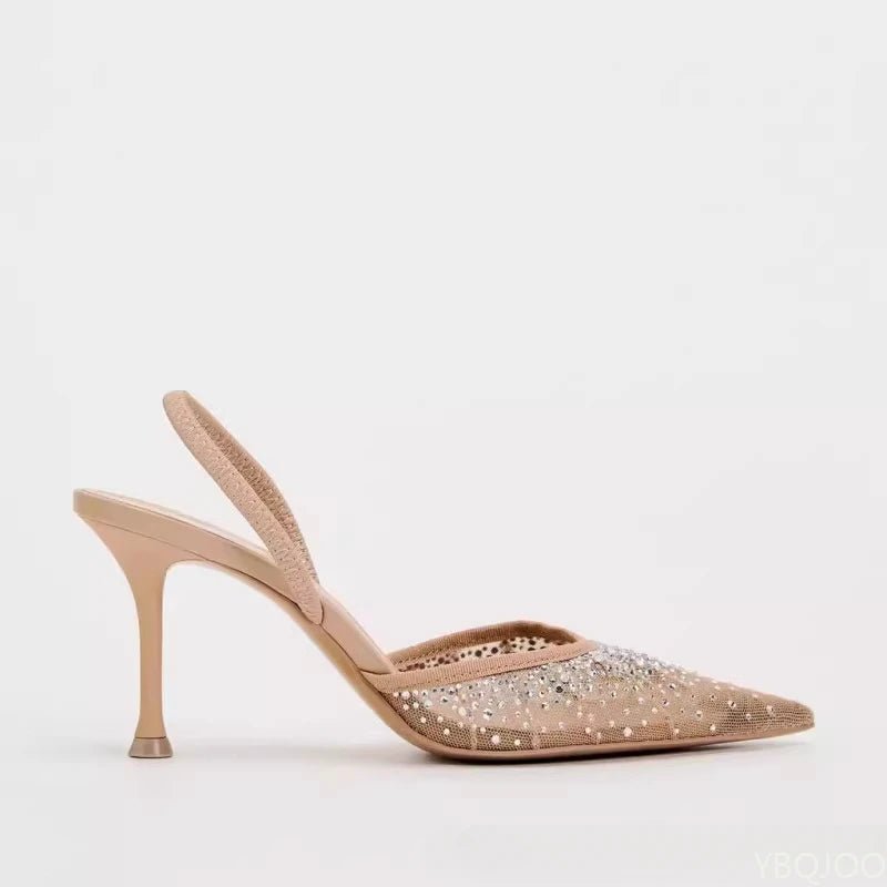 Elegant Rhinestone Slingback Heels for Women - POWQUE URBAN STYLE