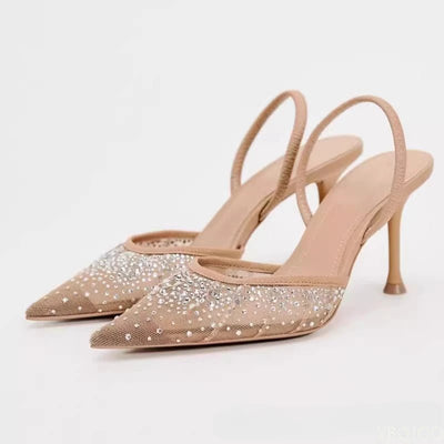 Elegant Rhinestone Slingback Heels for Women - POWQUE URBAN STYLE
