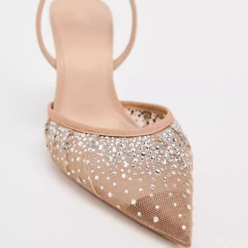 Elegant Rhinestone Slingback Heels for Women - POWQUE URBAN STYLE