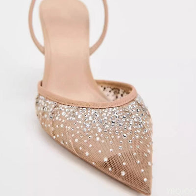 Elegant Rhinestone Slingback Heels for Women - POWQUE URBAN STYLE