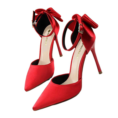 Elegant Silk Stiletto Heels with Bow Detail - POWQUE URBAN STYLE