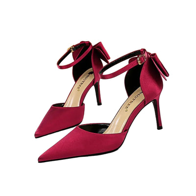 Elegant Silk Stiletto Heels with Bow Detail - POWQUE URBAN STYLE