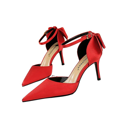 Elegant Silk Stiletto Heels with Bow Detail - POWQUE URBAN STYLE