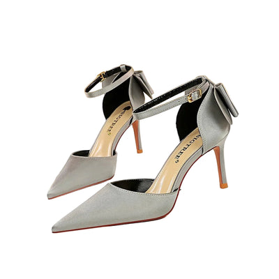 Elegant Silk Stiletto Heels with Bow Detail - POWQUE URBAN STYLE