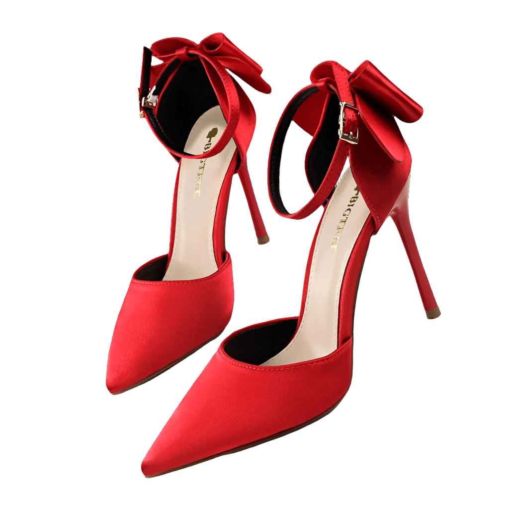 Elegant Silk Stiletto Heels with Bow Detail - POWQUE URBAN STYLE
