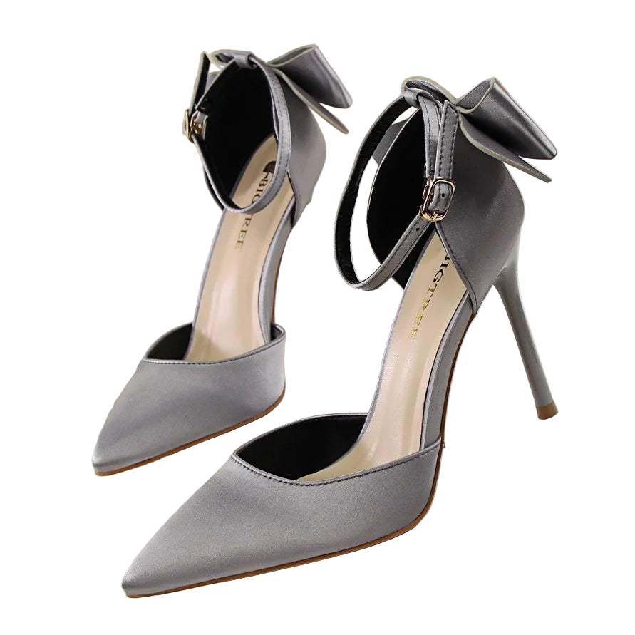 Elegant Silk Stiletto Heels with Bow Detail - POWQUE URBAN STYLE