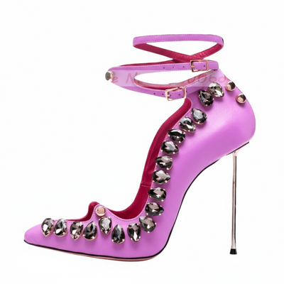 Gems Trim Metal Nail Heels Sandals Women Cross Strap Pointy High Heels Bling Party Shoes Luxury Stiletto Heels Large Size Shoes - POWQUE URBAN STYLE