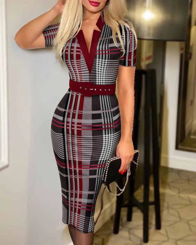 Geo Print Midi Dress with Stylish Slit - POWQUE URBAN STYLE