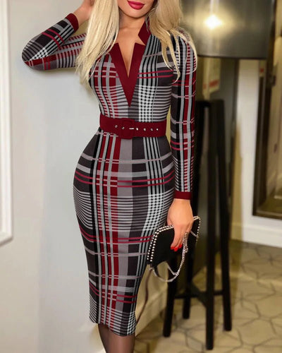 Geo Print Midi Dress with Stylish Slit - POWQUE URBAN STYLE