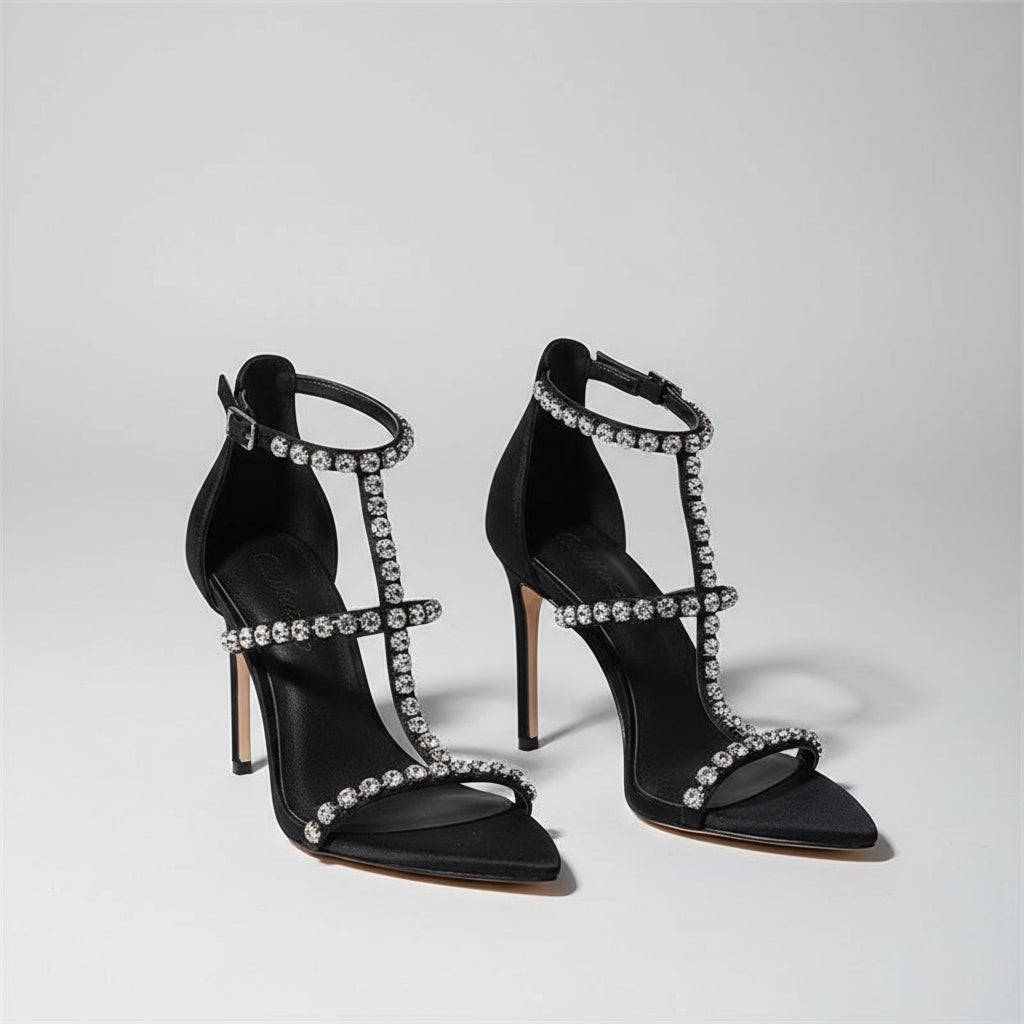 Glamorous Crystal Rivet High Heels Sandals - POWQUE URBAN STYLE