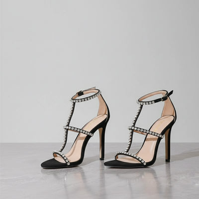 Glamorous Crystal Rivet High Heels Sandals - POWQUE URBAN STYLE
