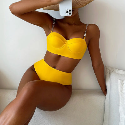 High Waist Chain Strap Bikini for Women - POWQUE URBAN STYLE