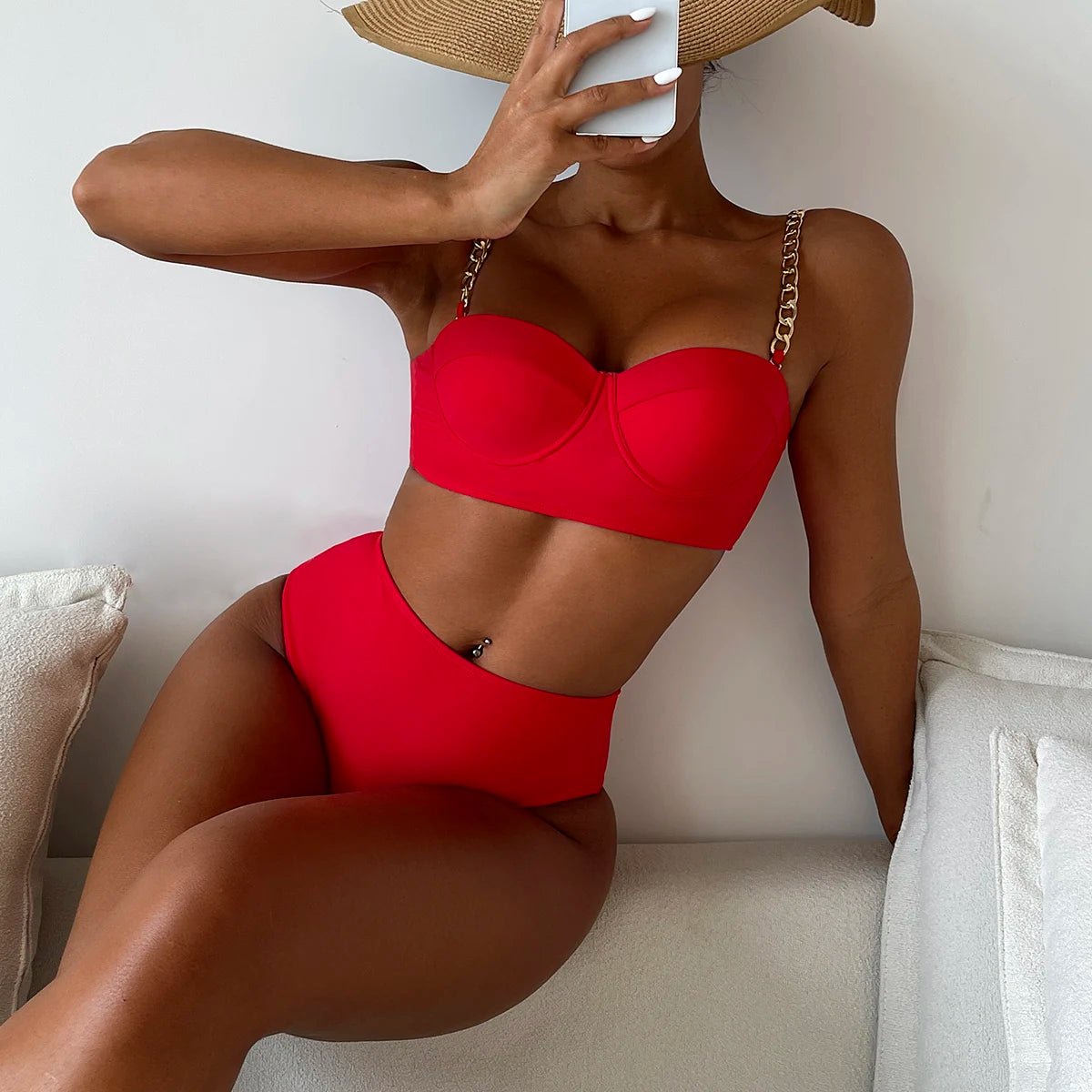 High Waist Chain Strap Bikini for Women - POWQUE URBAN STYLE